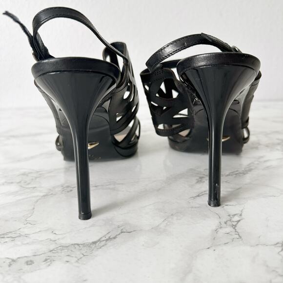 DVF Black Laser Cut Leather Stiletto Heel Open Toe Sandal Women’s Size 10‎ - Picture 7 of 13